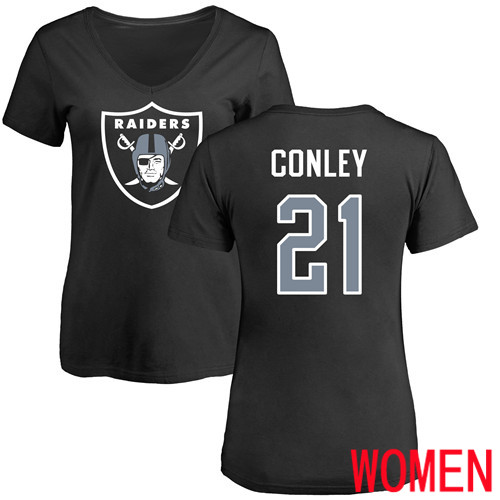 Oakland Raiders Black Women Gareon Conley Name and Number Logo NFL Football #21 T Shirt->women nfl jersey->Women Jersey
